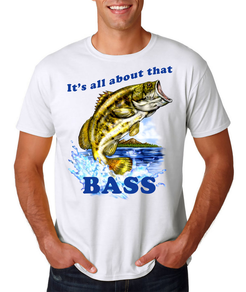 9 Crowns Tees Men's All about that Bass Funny Fishing T-Shirt